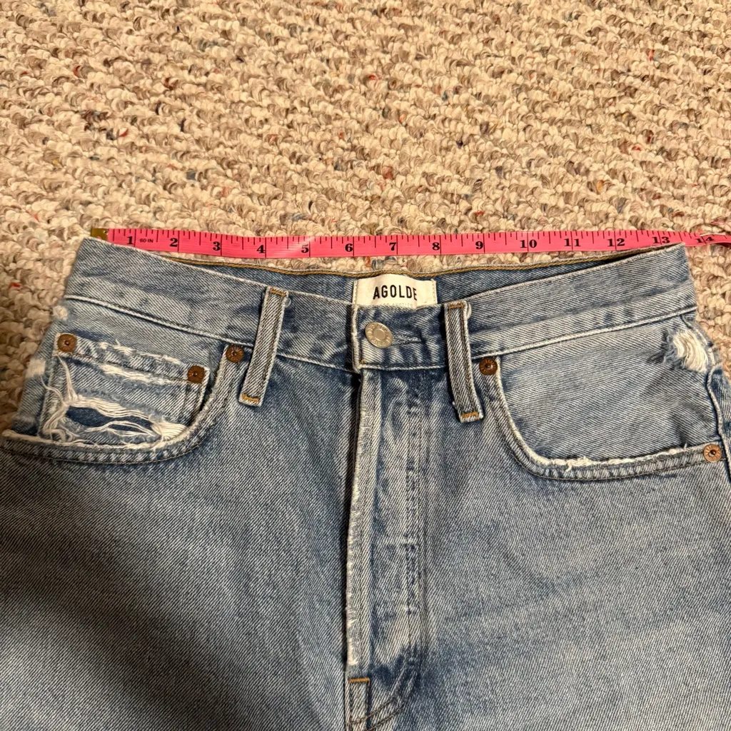 AGOLDE Riley High Rise Cutoff Denim Shorts Snapshot Raw Hem- Size 25 - Image 12