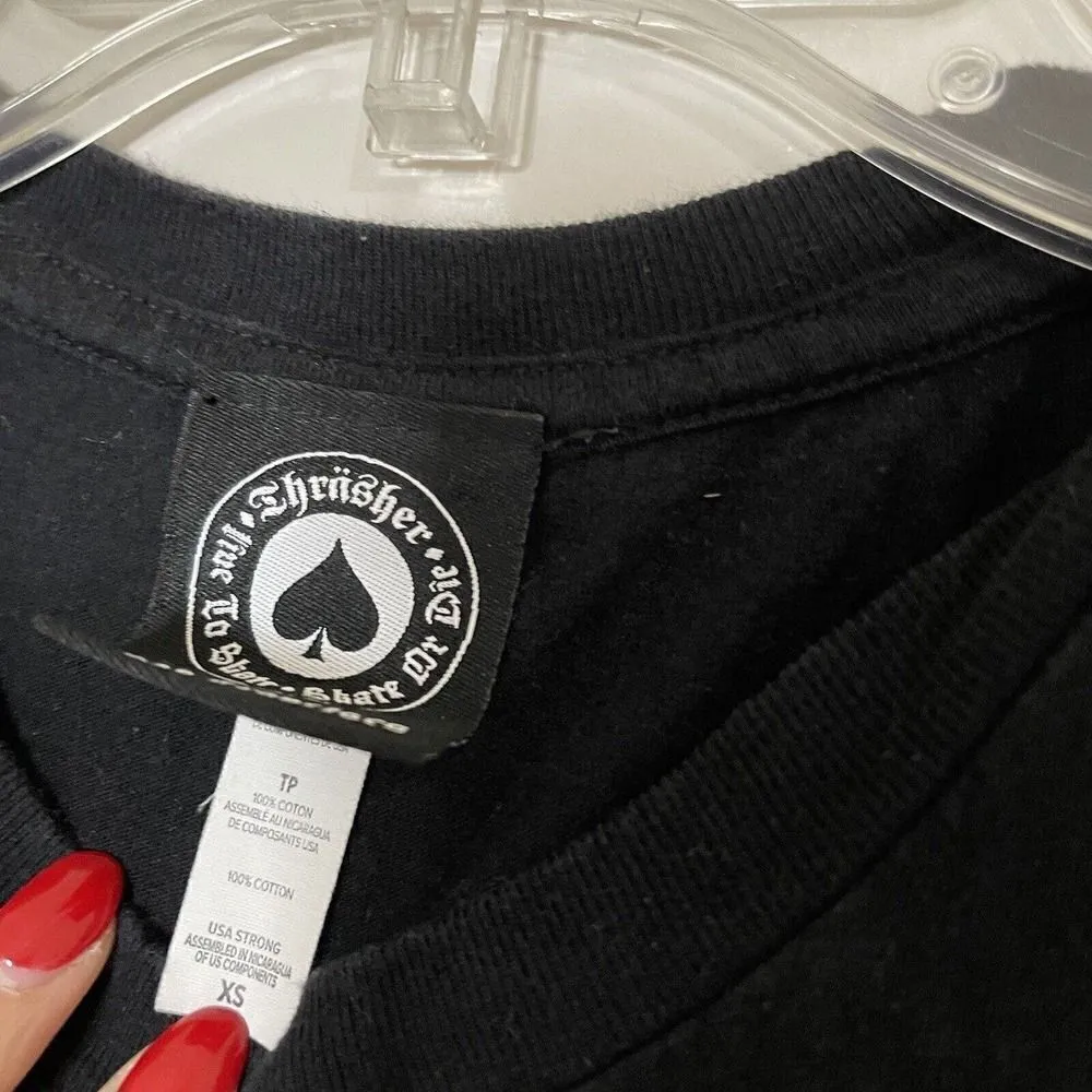 THRASHER magazine black flame logo womens crew neck cotton tshirt size xs - Image 3