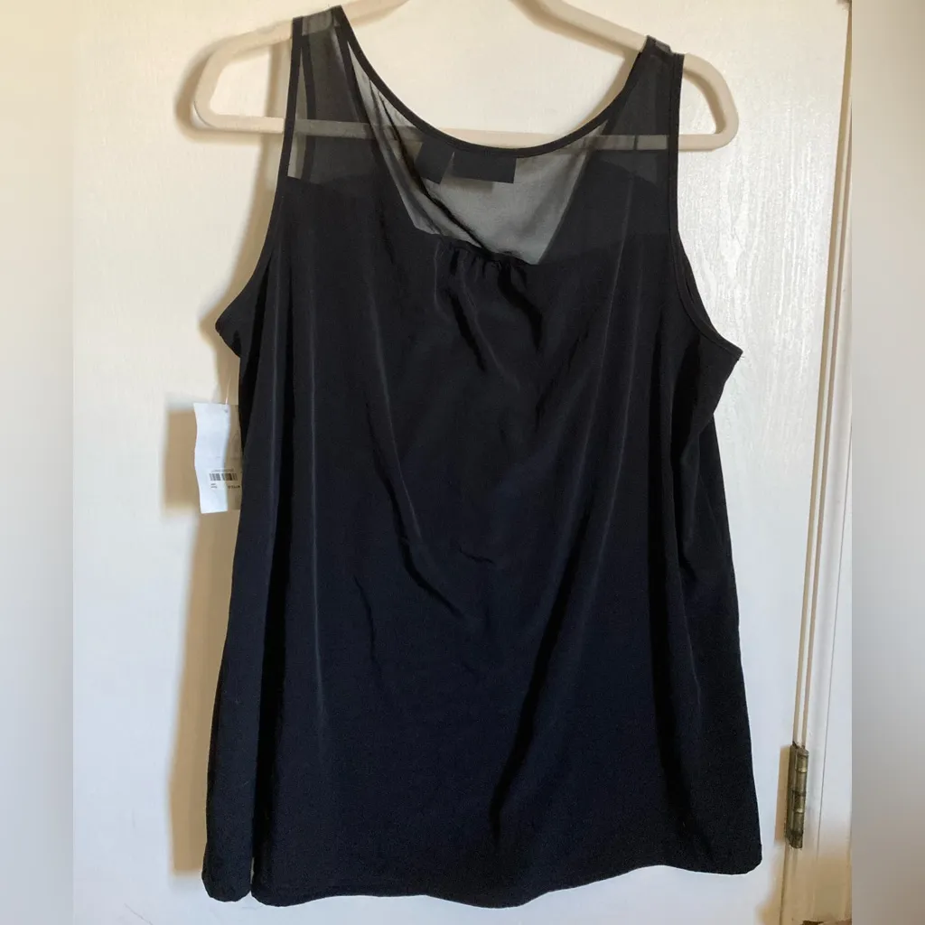 DKNY Jeans New Black Sheer Mesh Yoke V Neck Zipper Front Sleeveless Tank Top - Image 6