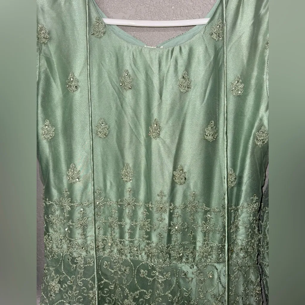 Mint Green Embroidered Anarkali Gown – Indian Pakistani Party Dress - Image 5
