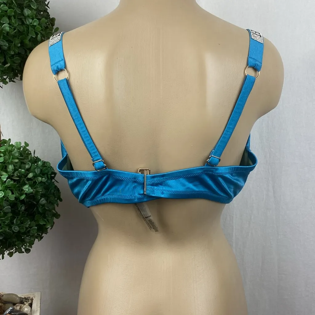 Victoria’s Secret Blue Contour Padded Rhinestone Shoulder Strap Bikini Top 38DD - Image 2