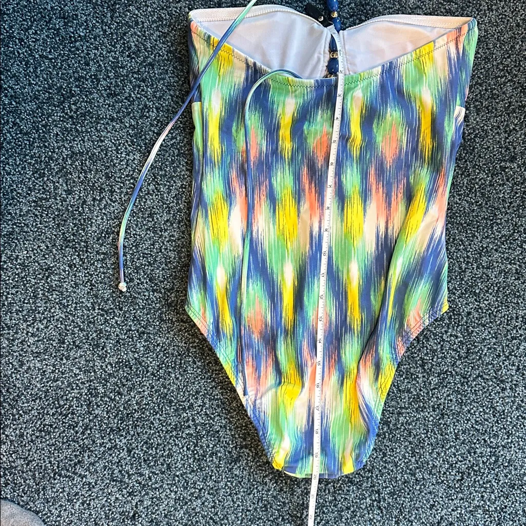 Shoshanna swimwear underwire bra one piece beaded strap lined 18% spandex Blue Size 8 - Image 8