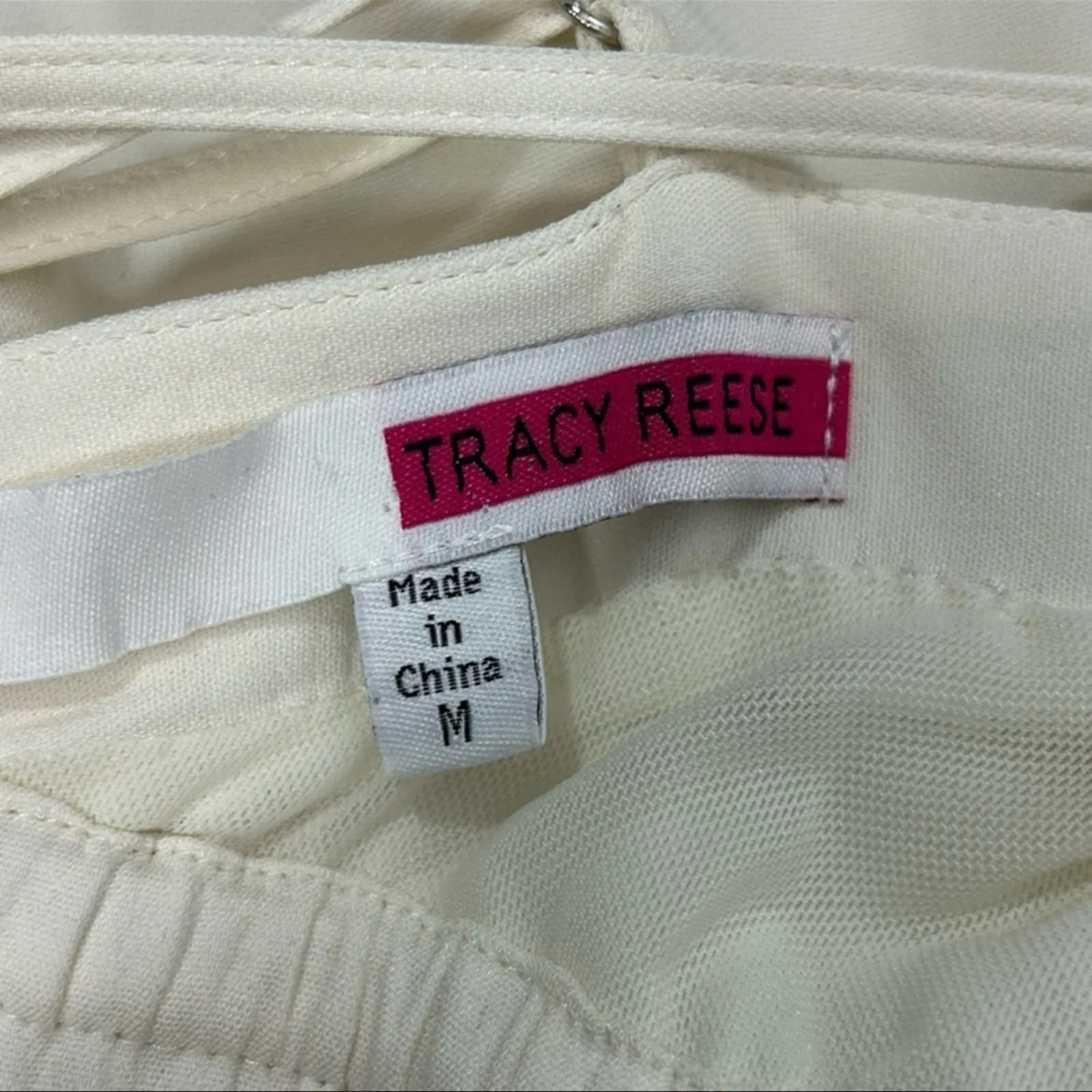 Tracy Reese Cream Ivory Midi Dress V-Neck Open Back Size Medium - Image 8