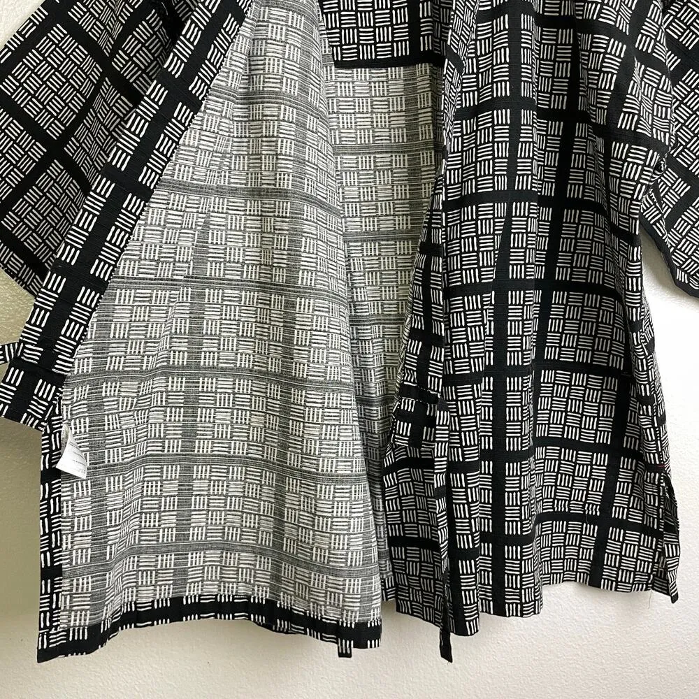 Hiroko Koshino Relaxing Kimono Robe Black White Cotton Tie Printed Japanese Size undefined - Image 8