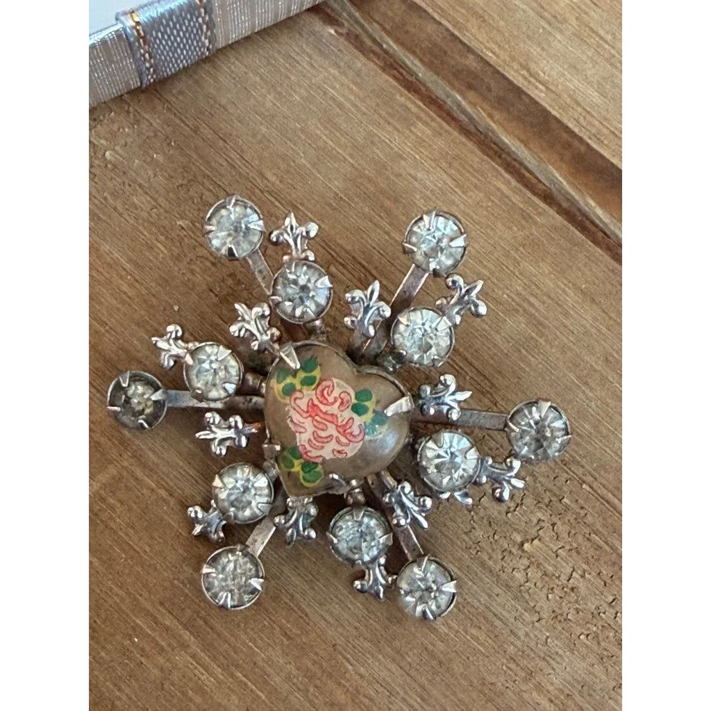 Vintage Snowflake Rhinestone Brooch With Hand - Image 6