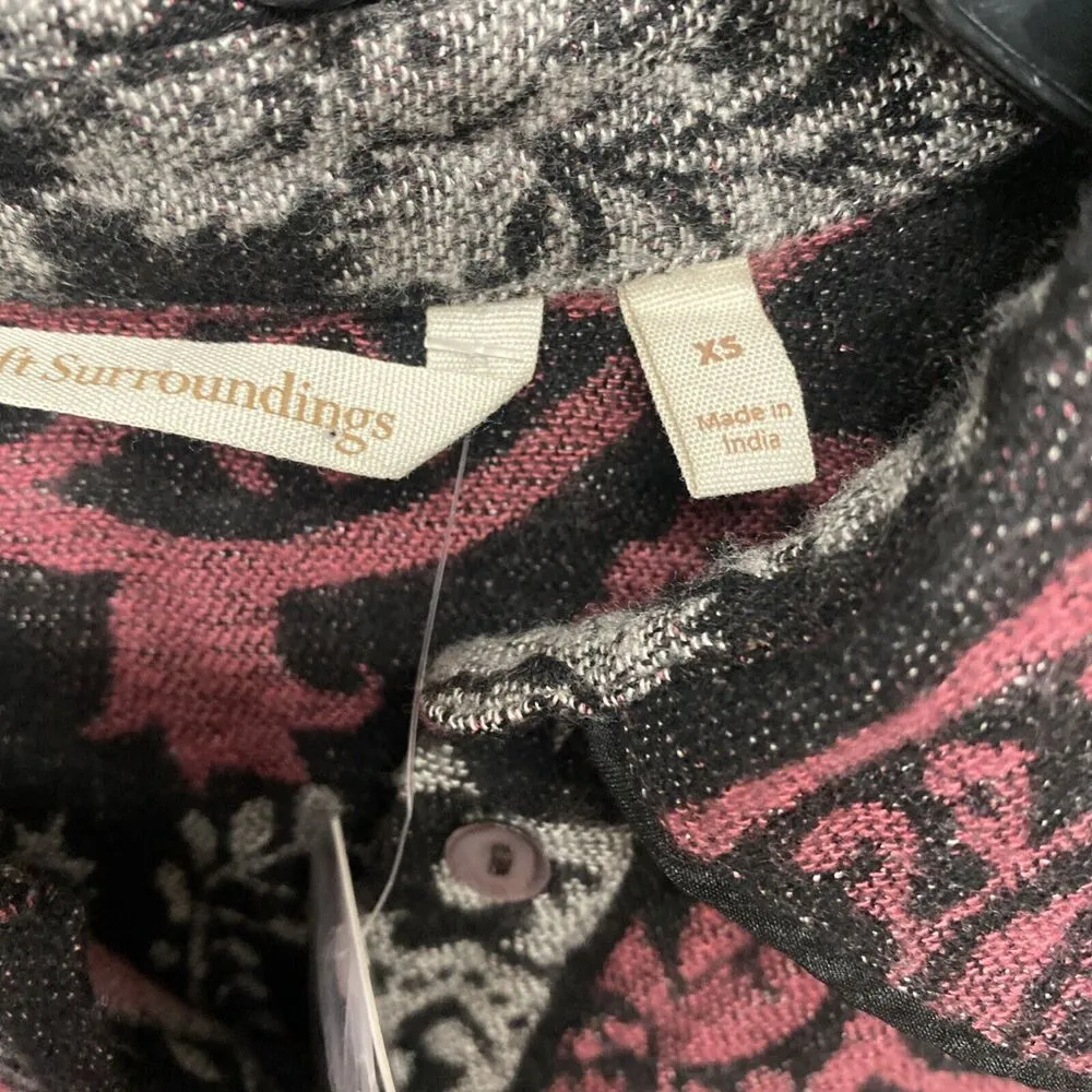 Soft Surroundings Jacquard Shirt Women XS Black Red Paisley Collared Chatnam Top - Image 3