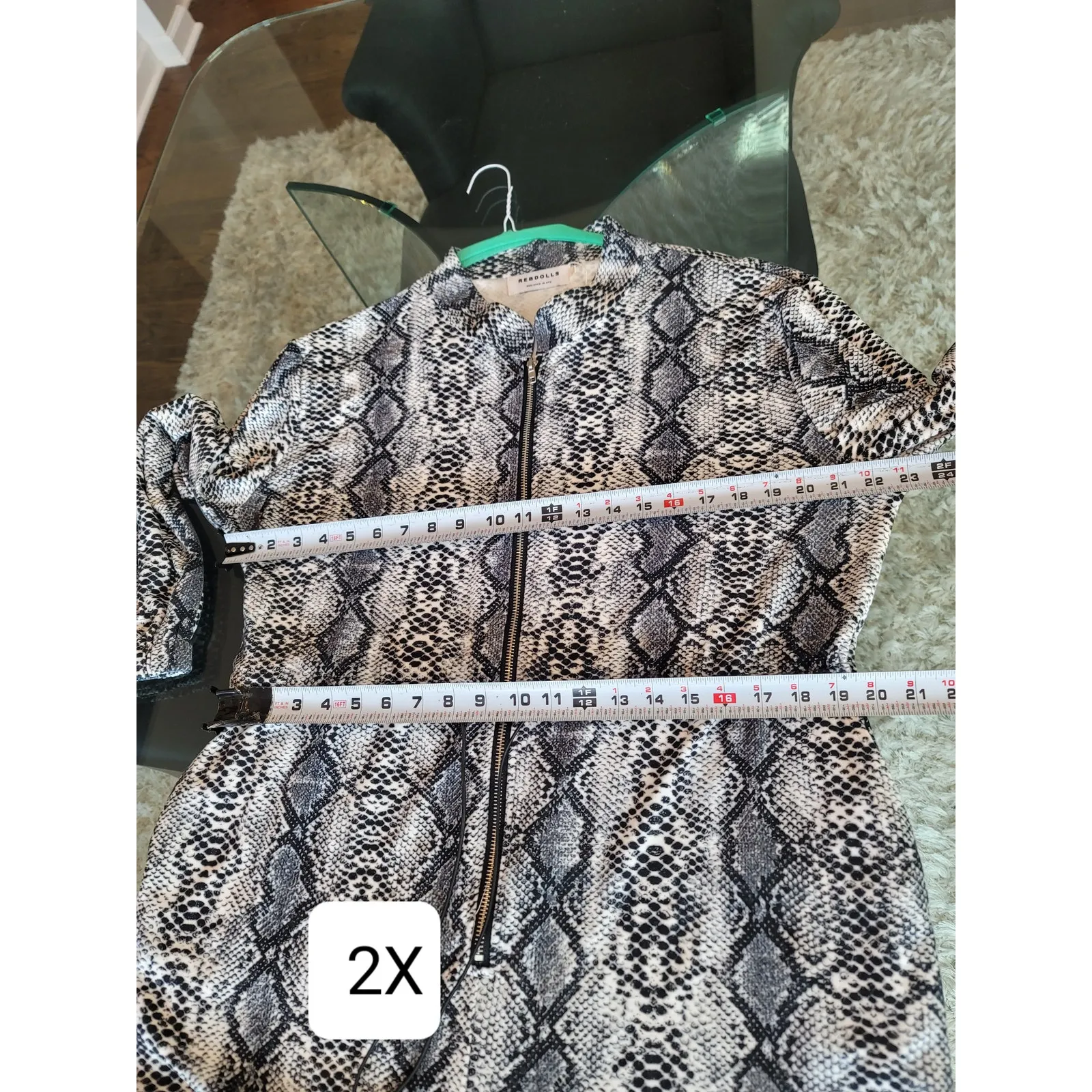 Rebdolls Jumpsuit Women's Size XL Gray Black Snake Print Zip Front Lounge - Image 15