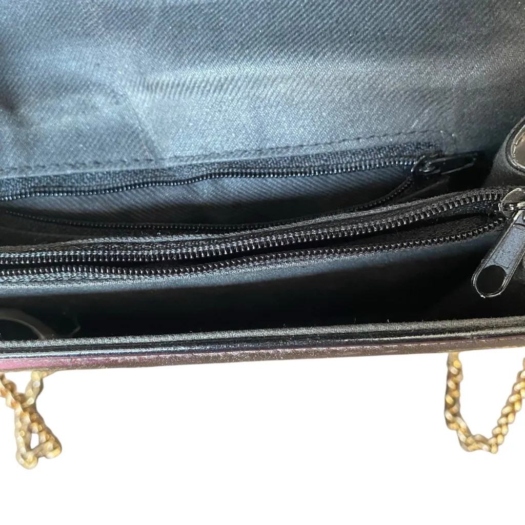 Black Faux Leather Bag with Gold Tiger Accent Black Gold Chain Strap - Image 7