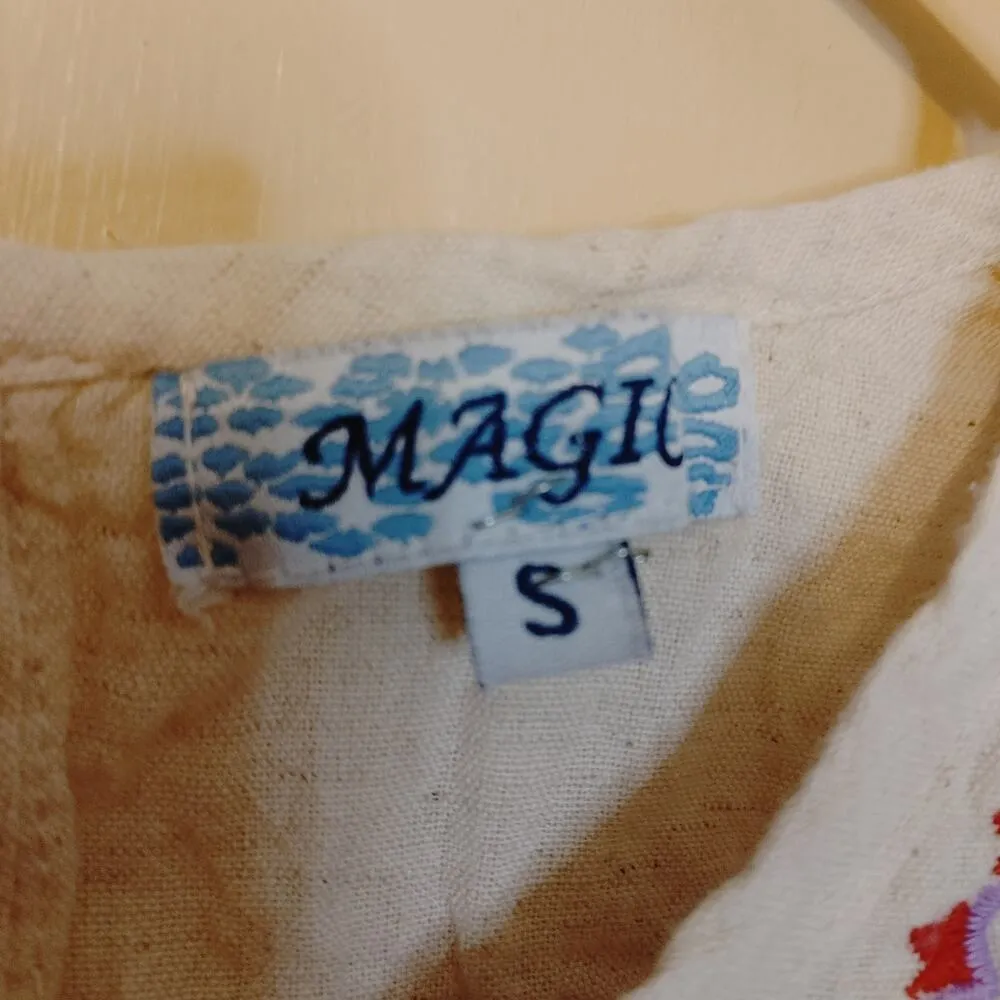 Magic Size Small S Linen Cotton Embroidered Dress Floral Flower Boho Indie Short - Image 8