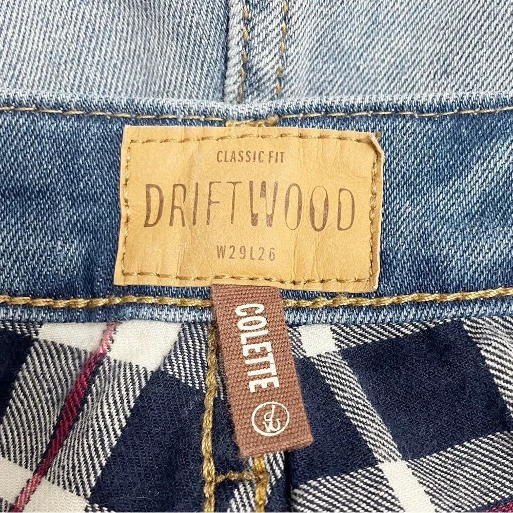 Driftwood Colette Straight Leg Boho Jeans Medium Wash Plaid Tartan Cuff Size 29 - Image 11