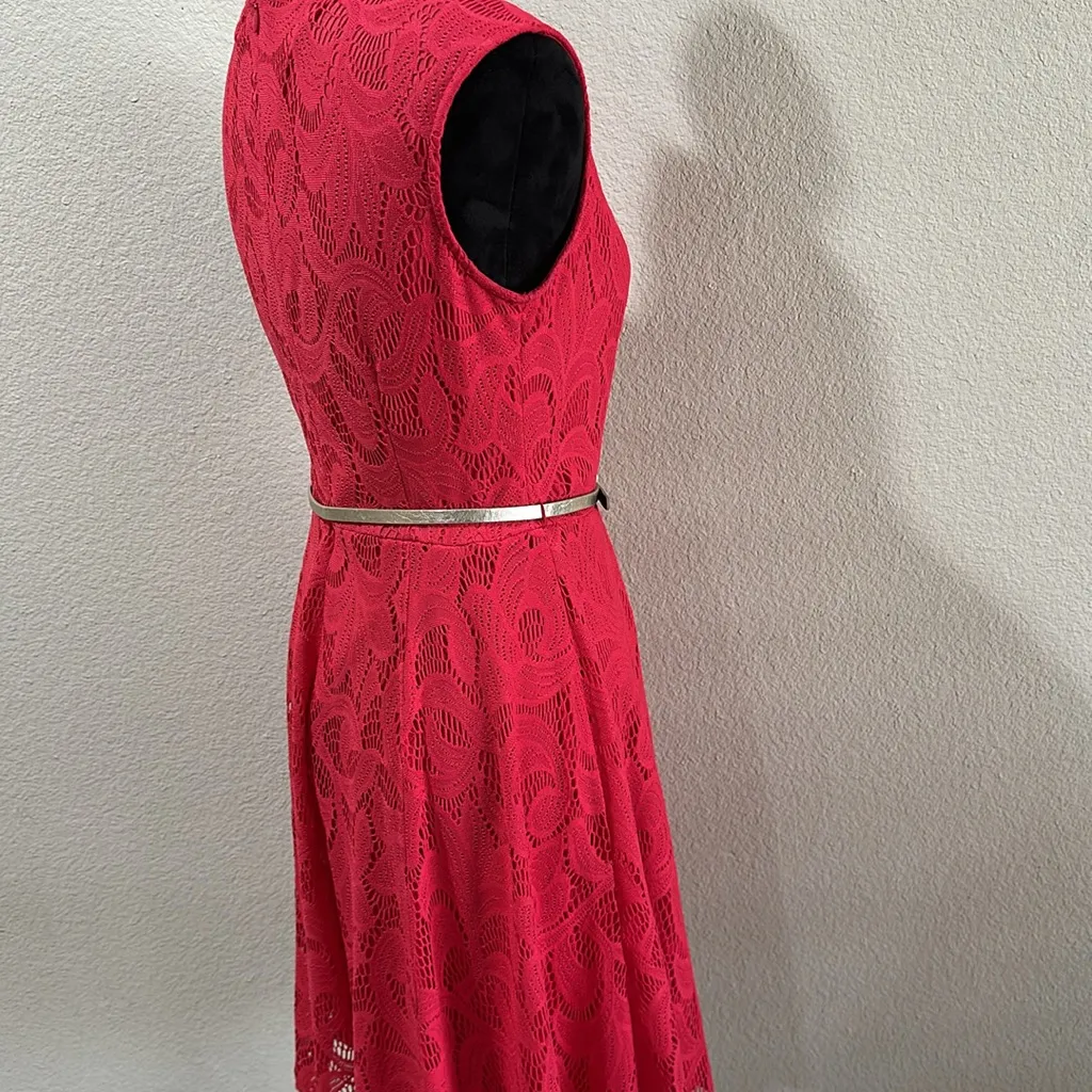 Hot Pink Lace Midi Dress Size 6 - Image 5