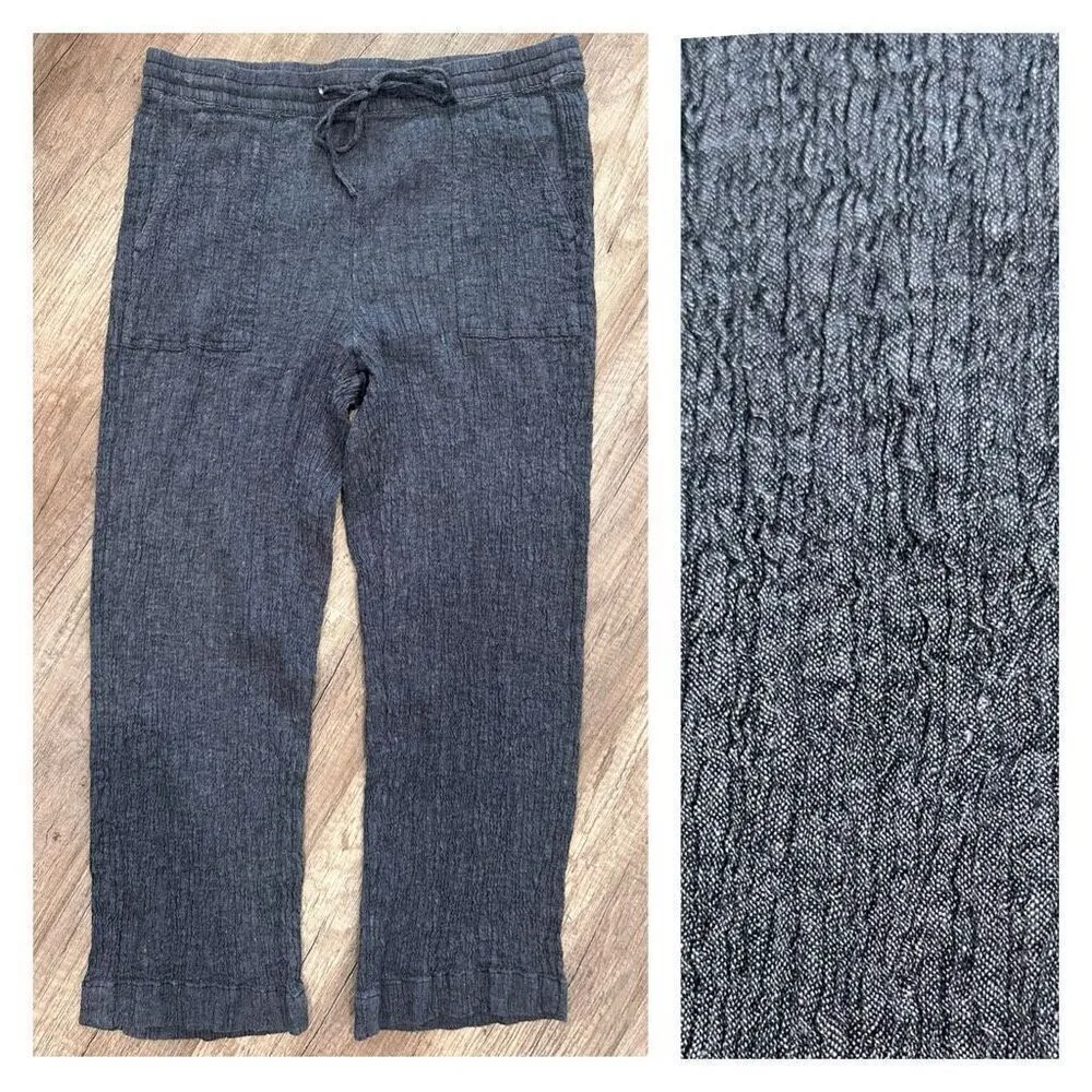 Pure Jill Women's Linen Blend Flat Front Crinkle Crop Pants Charcoal Gray Medium - Image 2
