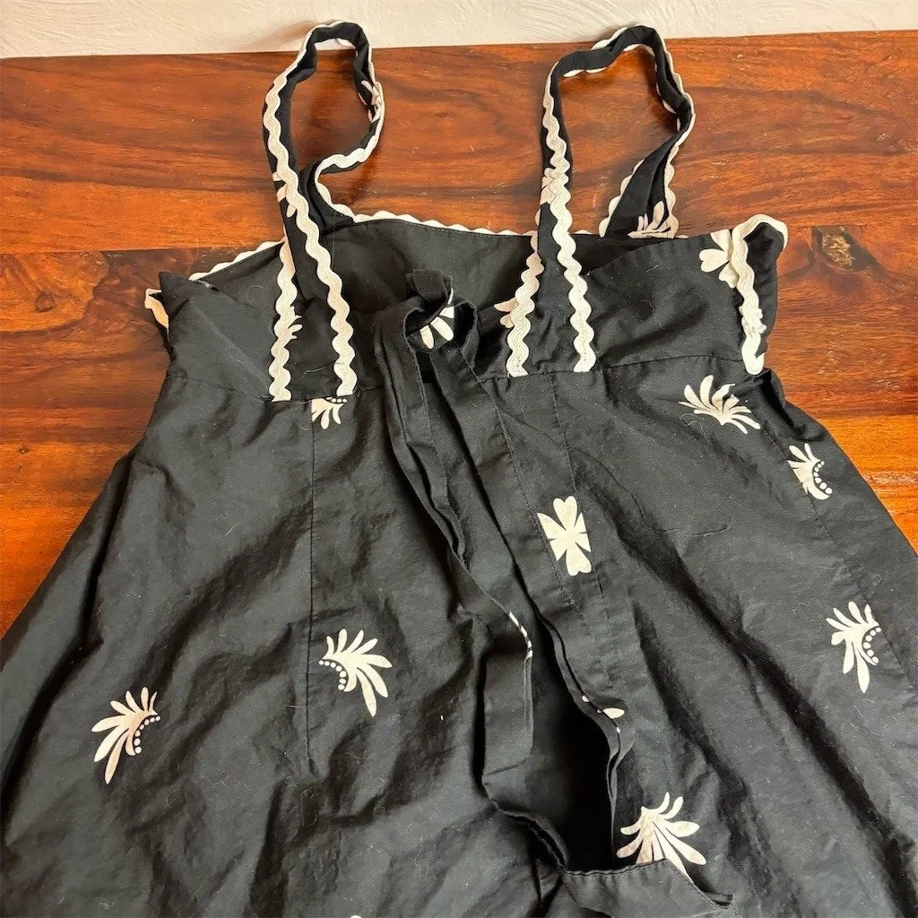 Zara Midi Dress Womens Size S Black Ecru Floral Strappy Ric Rac Trim - Image 6