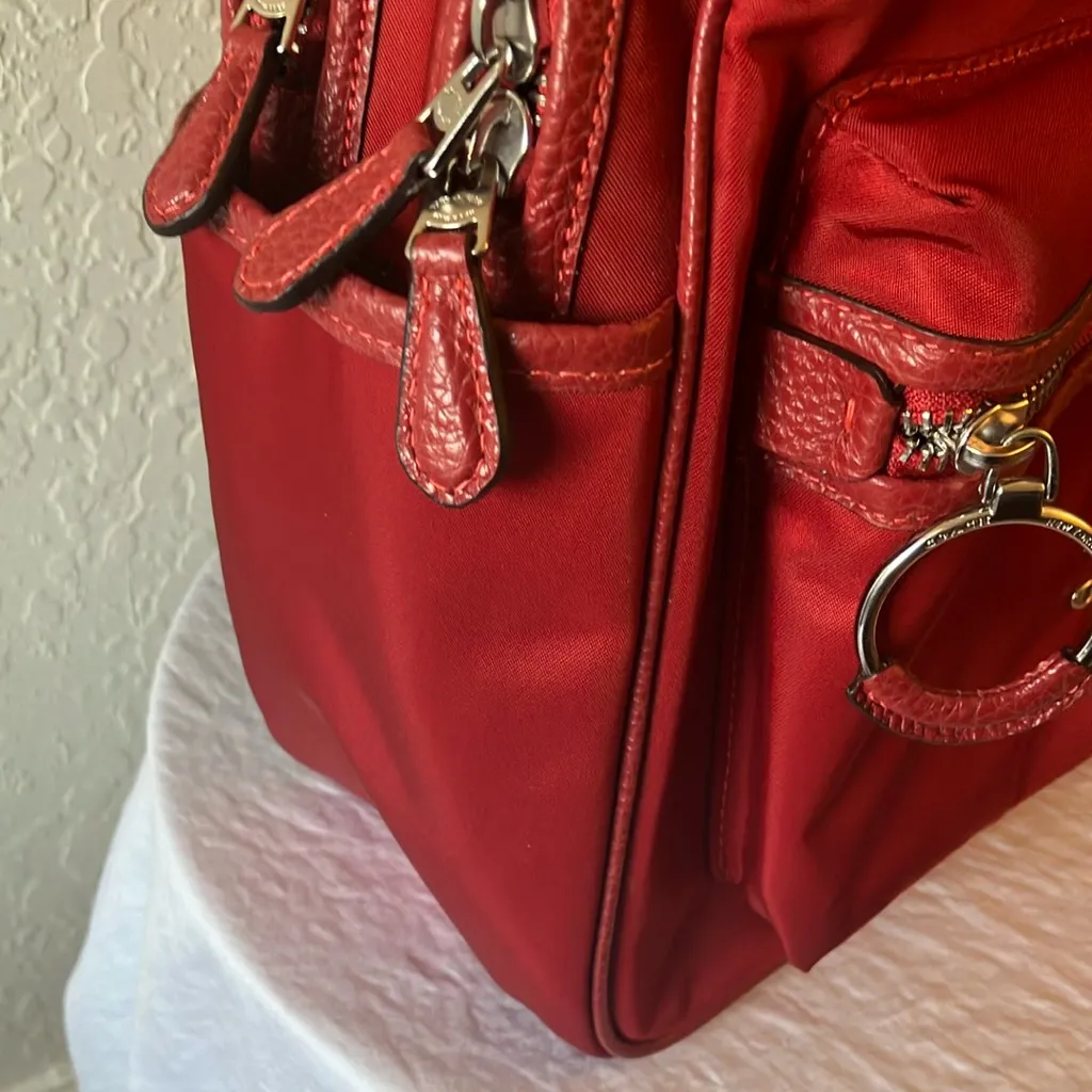 Coach: Red (CA210) Ellis Nylon Backpack- Leather Trim- Silver tone- Padded - Image 8