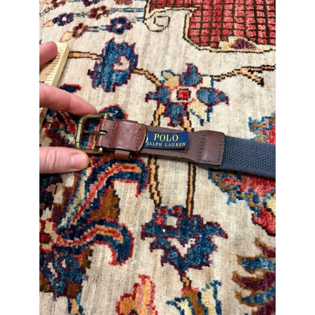 Polo Ralph Lauren Blue Canvas Leather Belt Brass Buckle Size 26 - Image 7