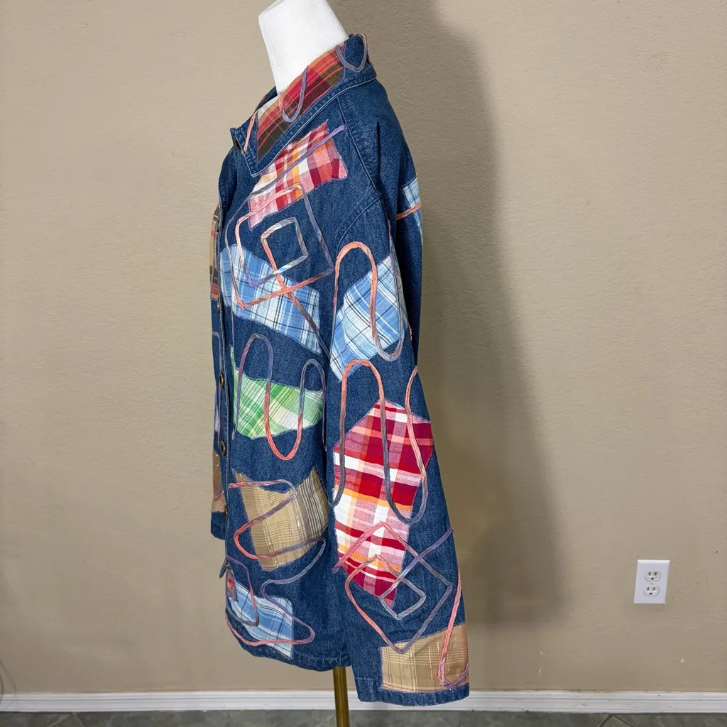 Vtg 90s New Direction Patchwork Denim Jacket Women’s 2XL Patchwork Western Boho Blue Size XXL - Image 4