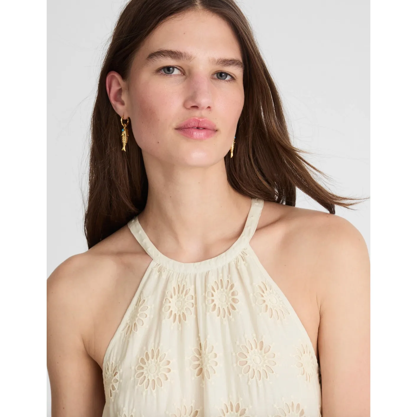 Madewell Embroidered Drop Waist Maxi Dress Floral Eyelet Relaxed Cream XS NWT - Image 5