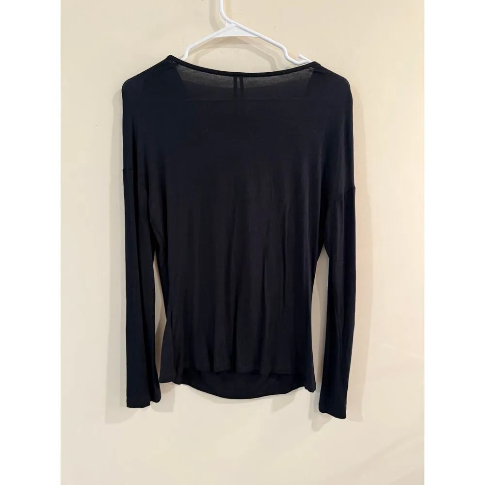 Anthropologie Long Sleeve Draped Cowl Neck Top Black Women's Size Medium - Image 2