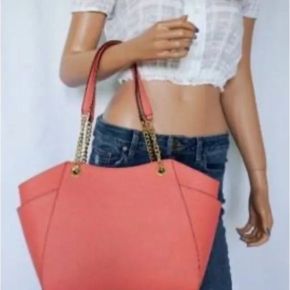 NWT Michael Kors 35F8STVW9B Leather Monogram Jet Set Purse and Wallet Grapefruit - Image 5