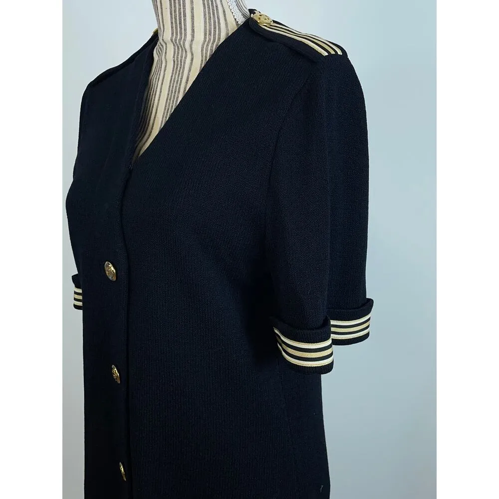 ST JOHN Vintage Black Nautical V Neck Button Front Santana Knit Top Size 8 - Image 4