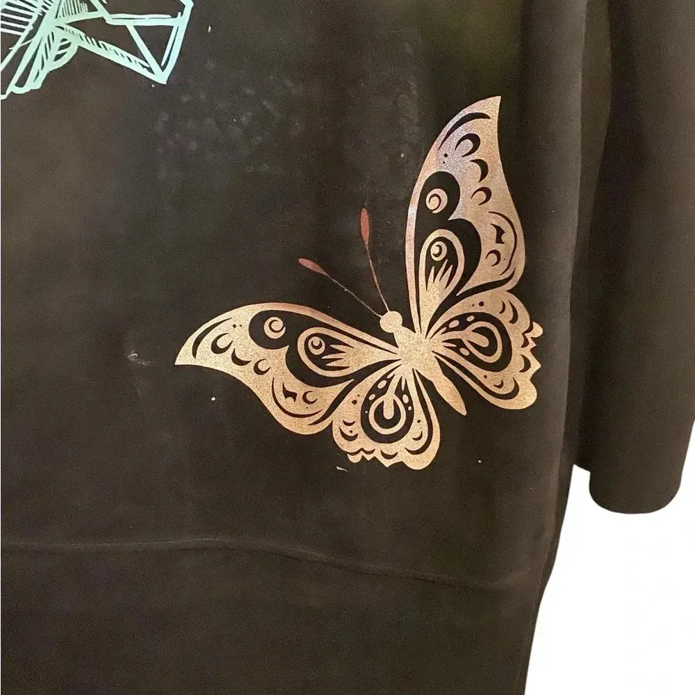 Y2K Zara black faux suede Tattoo Graphic butterfly humming bird Fall Coat Jacket - Image 7
