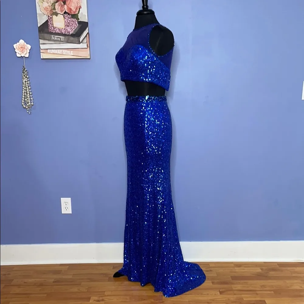 Madison James Royal Blue Sequin Two Piece Gown Size 4 - Image 9
