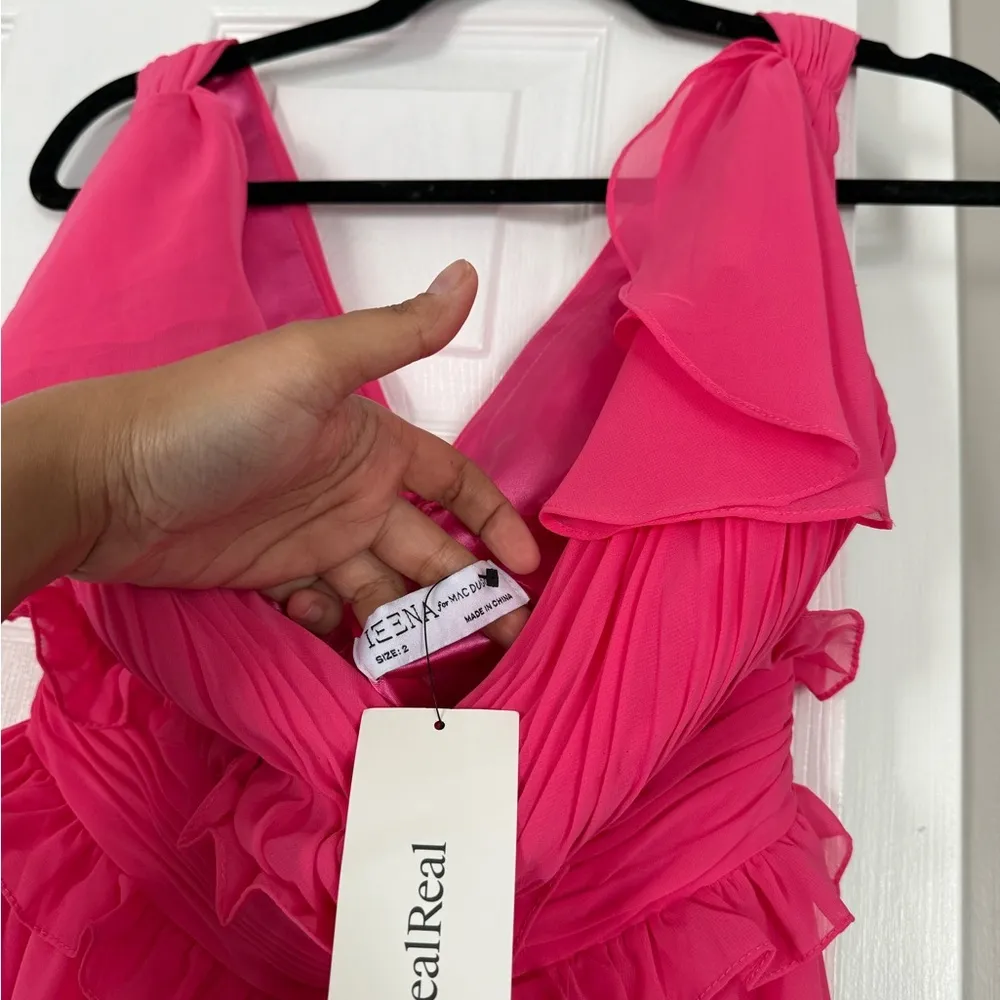 Mac Duggal IEENA Ruffle Sleeve Hot Pink Fuscia Babydoll Mini Dress Feminine - Image 7