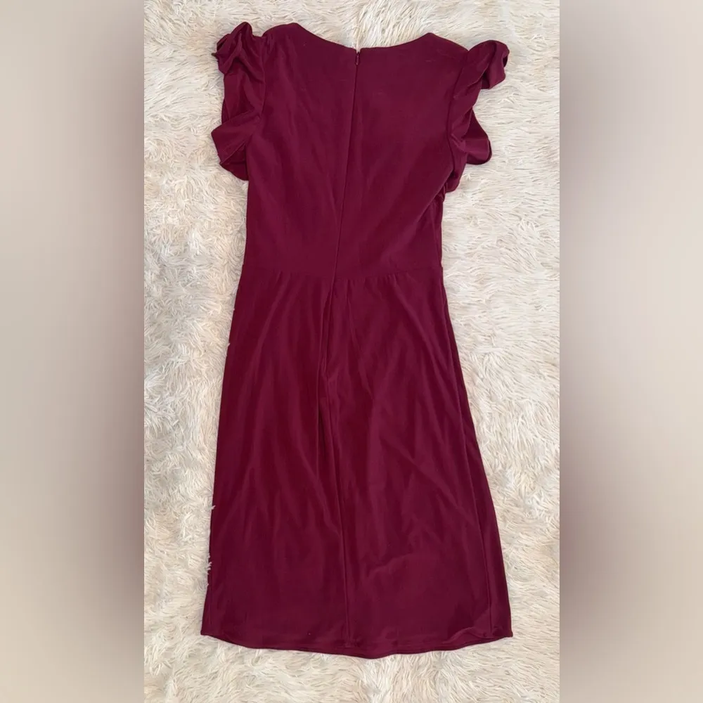 NWOT Mac Duggal FLOUNCE SLEEVE Burgundy MIDI DRESS SZ 6 - Image 5
