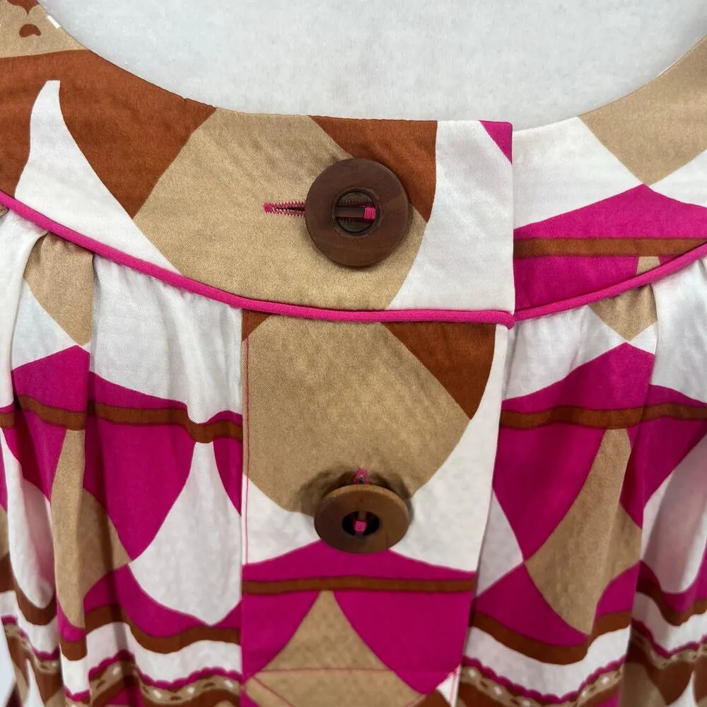 DVF 100% Silk Mini Dress Sz 6 Boho Retro Babydoll Y2K Festival Pockets Bold Art - Image 3