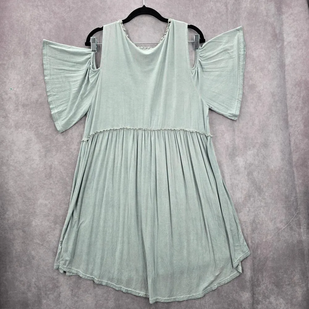 Umgee Gray Cold Shoulder Flare Ruffle Knee Length‎ Boho Indie Dress Large - Image 2