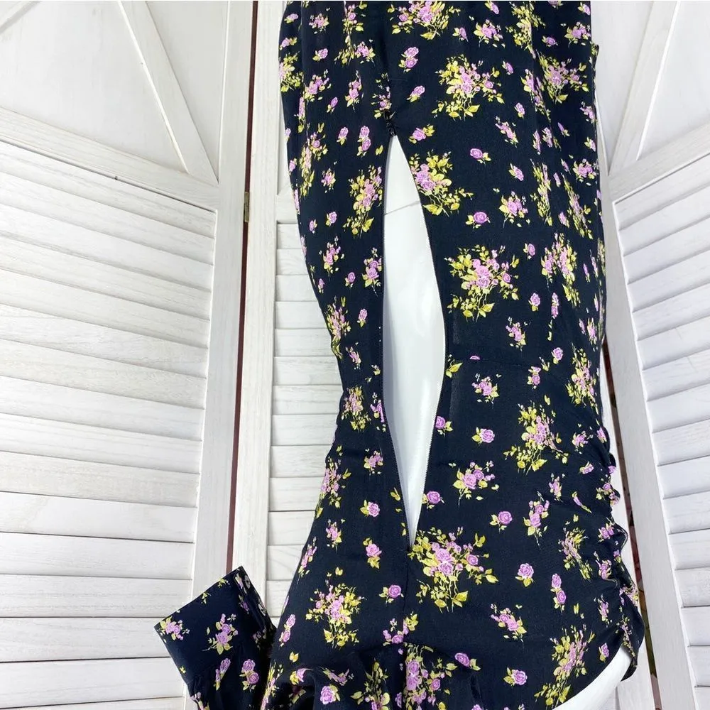 Zara Floral Print Lavender Roses Mini Dress Black Purple XS - Image 8