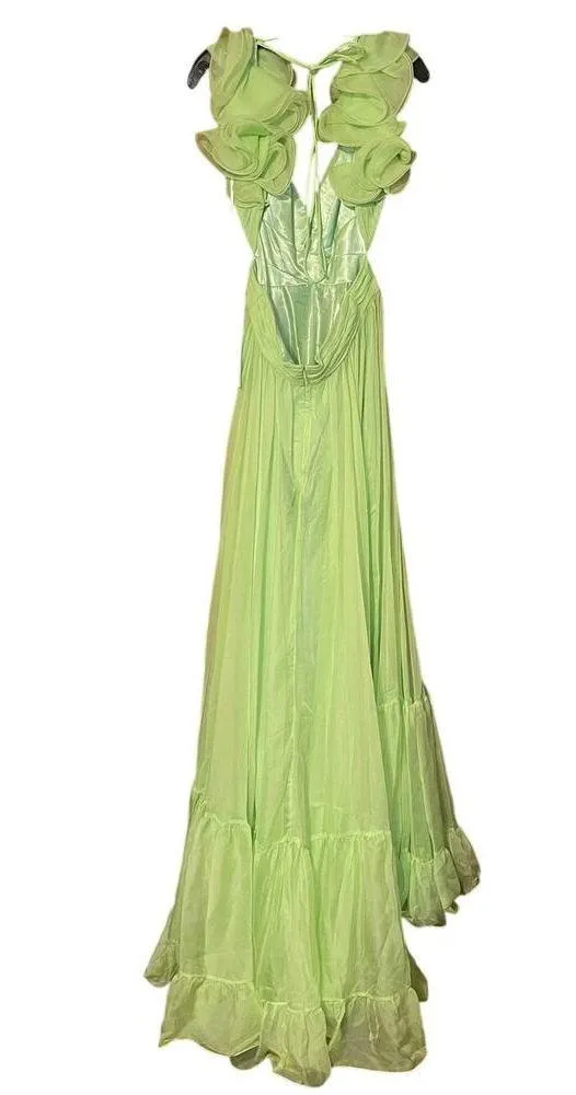 Mac Duggal NEW Size 10 67911 Mint Iconic Ruffle Tiered Cut-Out Chiffon Maxi Gown - Image 10