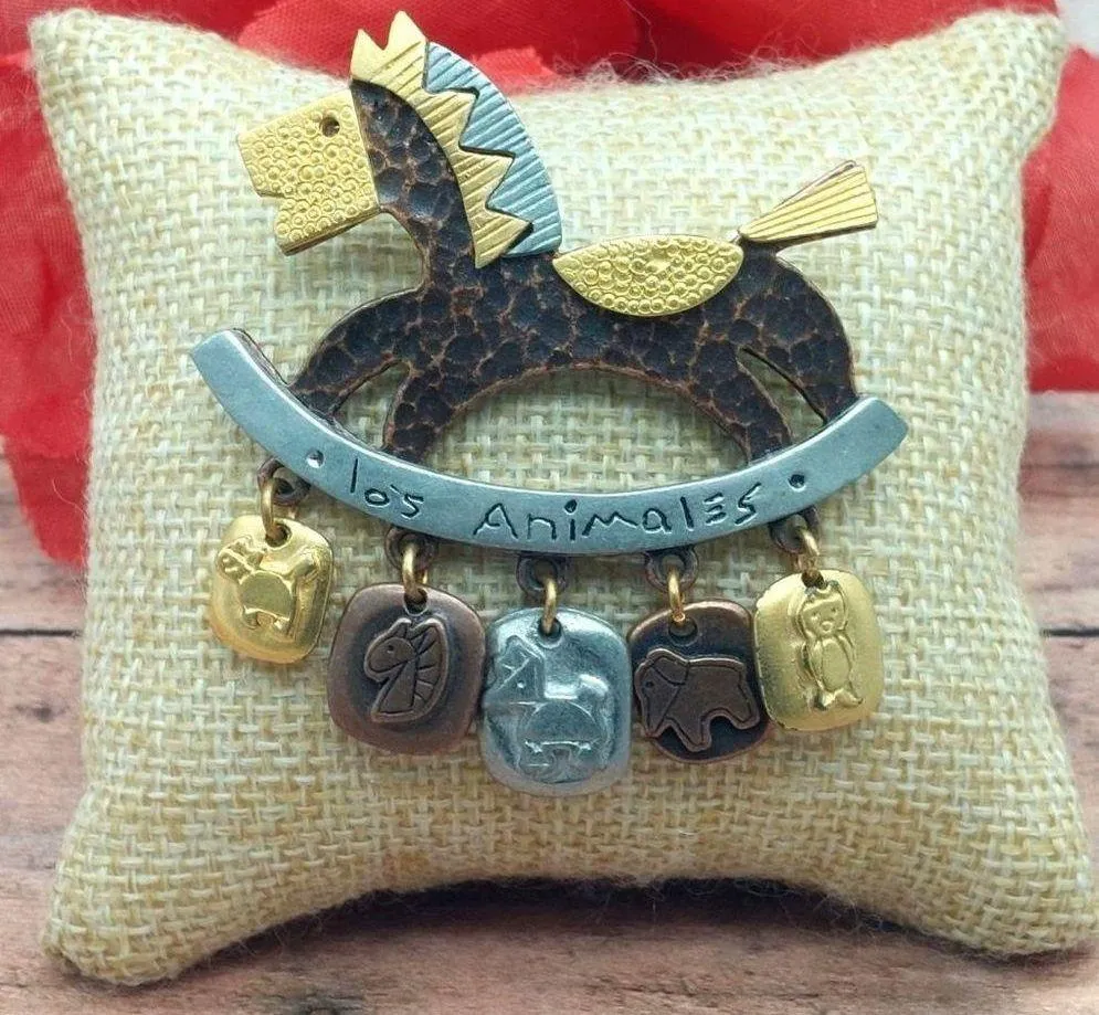 Liz Claiborne Tri Color Brooch Rocking Horse Pin Los Animales Baby Shower Mother - Image 9