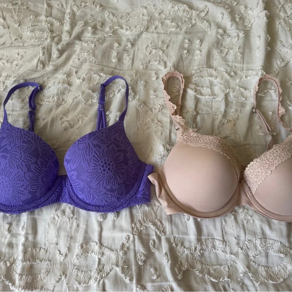 Sunnis Demi Lace Push-Up Bra Set - Purple and Pink - Image 3