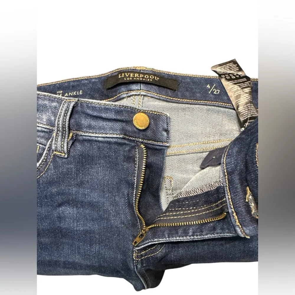 Liverpool Los Angeles High-Rise Ankle Skinny Jeans Dark Wash Sz 4/27 Distressed - Image 6