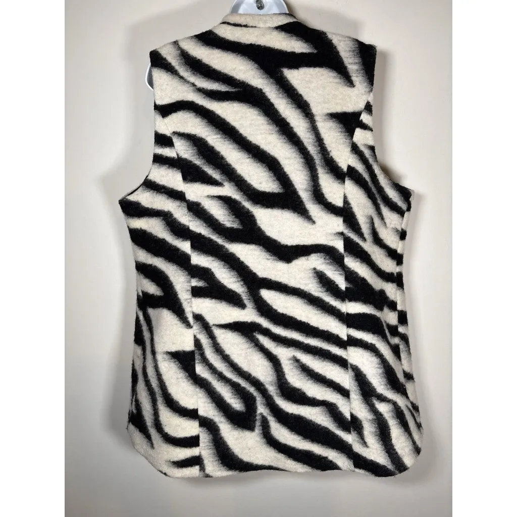 CHICOS Zebra Animal Faux Fur Wool Blend Vest Black White Size 2 US 12 Large - Image 4