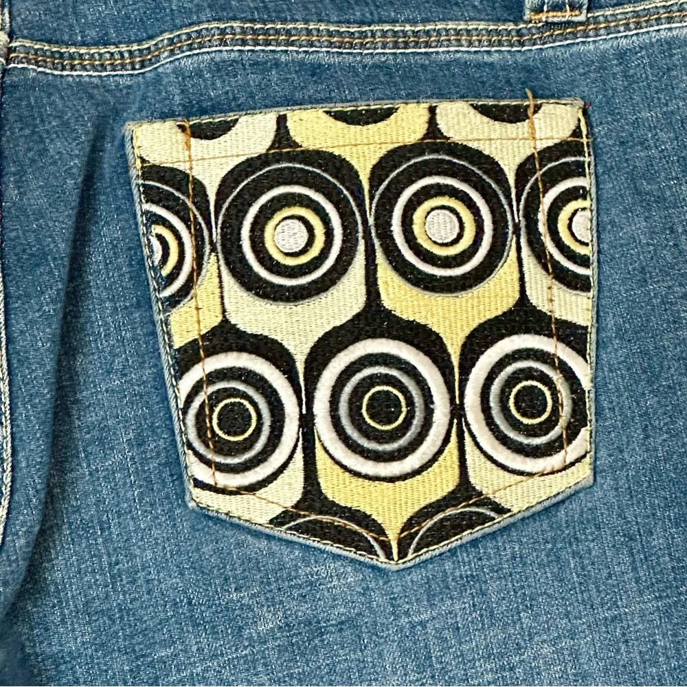 COOGI Blue Flare Medium Wash Jeans with Metallic Details Embroidered Low Rise - Image 4