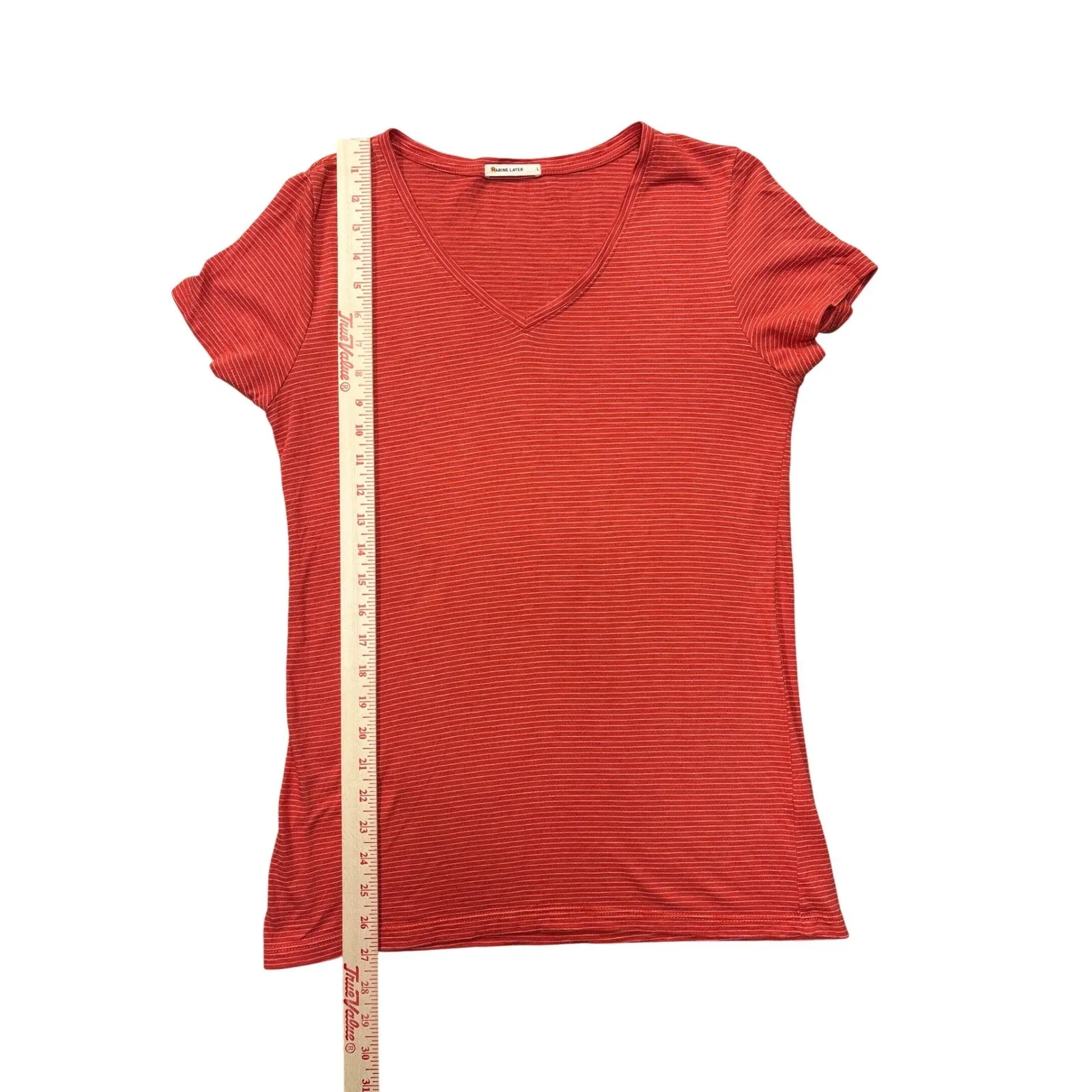 Marine Layer Large Striped V-Neck‎ Boyfriend T-Shirt Red Short Sleeve Casual Top - Image 9