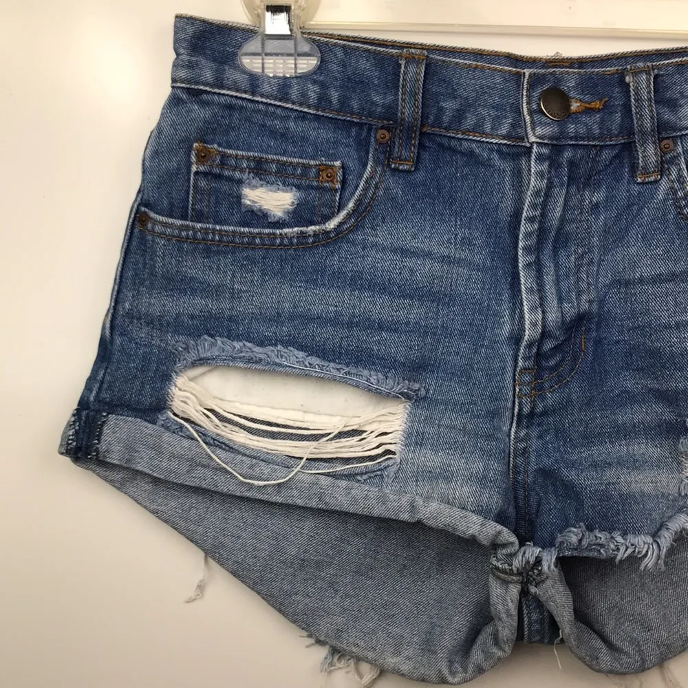 Billabong Women’s Distressed Foldover Hem Denim Shorts - Image 2