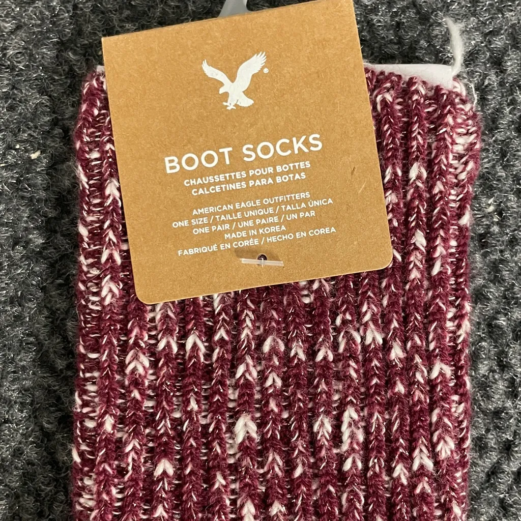 New American Eagle Ribbed Boot Socks womens Red White Marled thick tall - Image 2