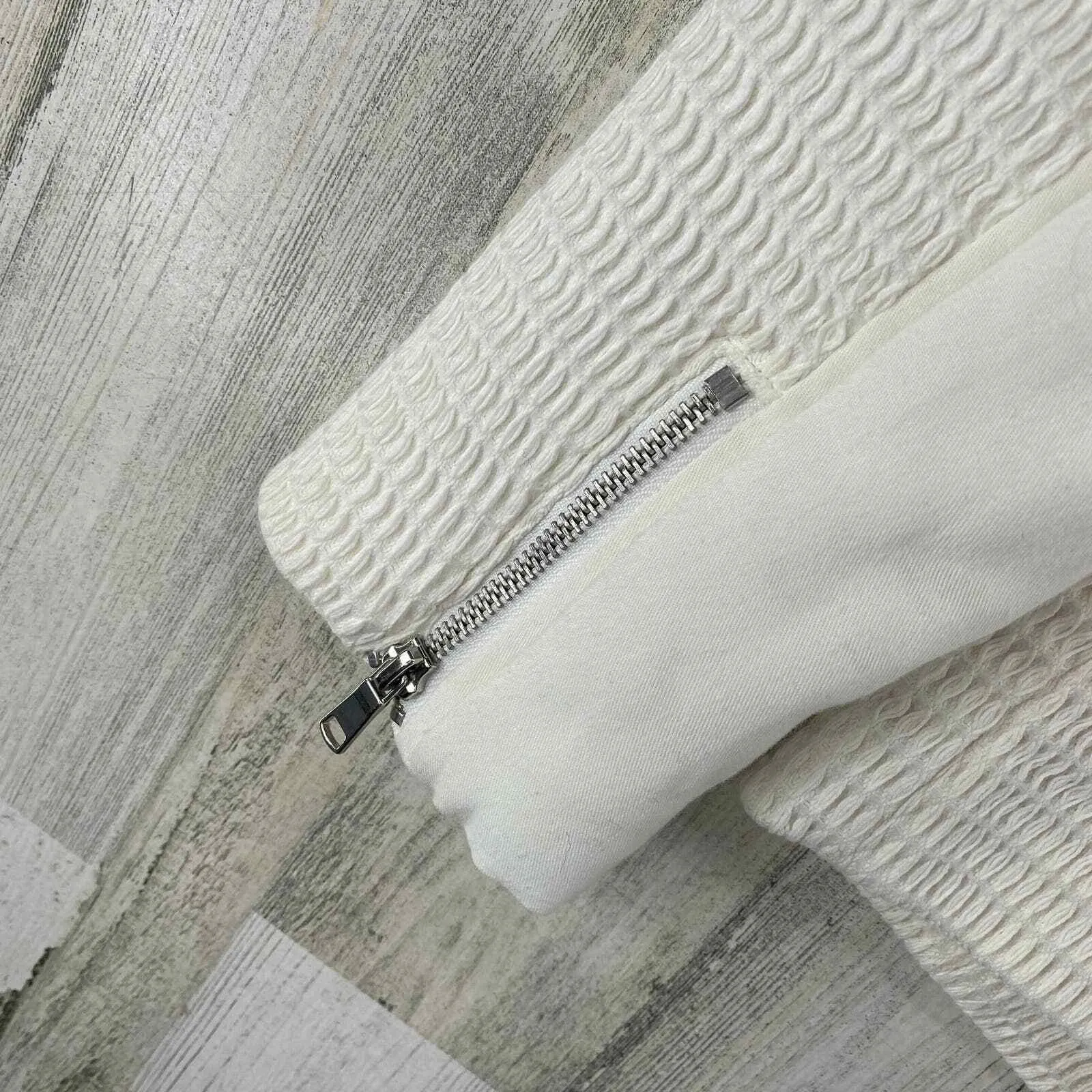 Joie Zip Front Jacket Medium White Waffle Knit Pockets Cotton Blend Zip Cuffs - Image 7