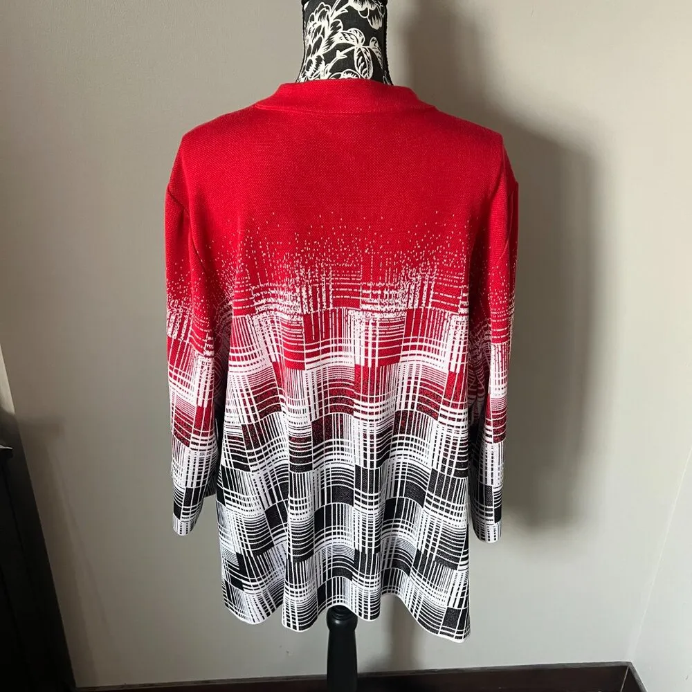 Ming Wang Cardigan Sweater Womens Colorful Red Holiday 2X Designer Front Closure - Image 6