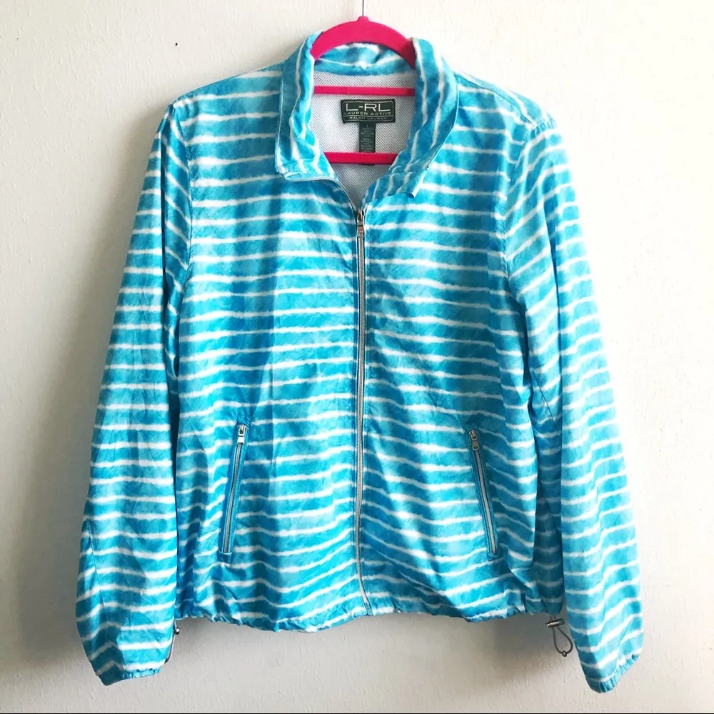 Lauren Ralph Lauren Windbreaker Blue White Stripes - Image 2