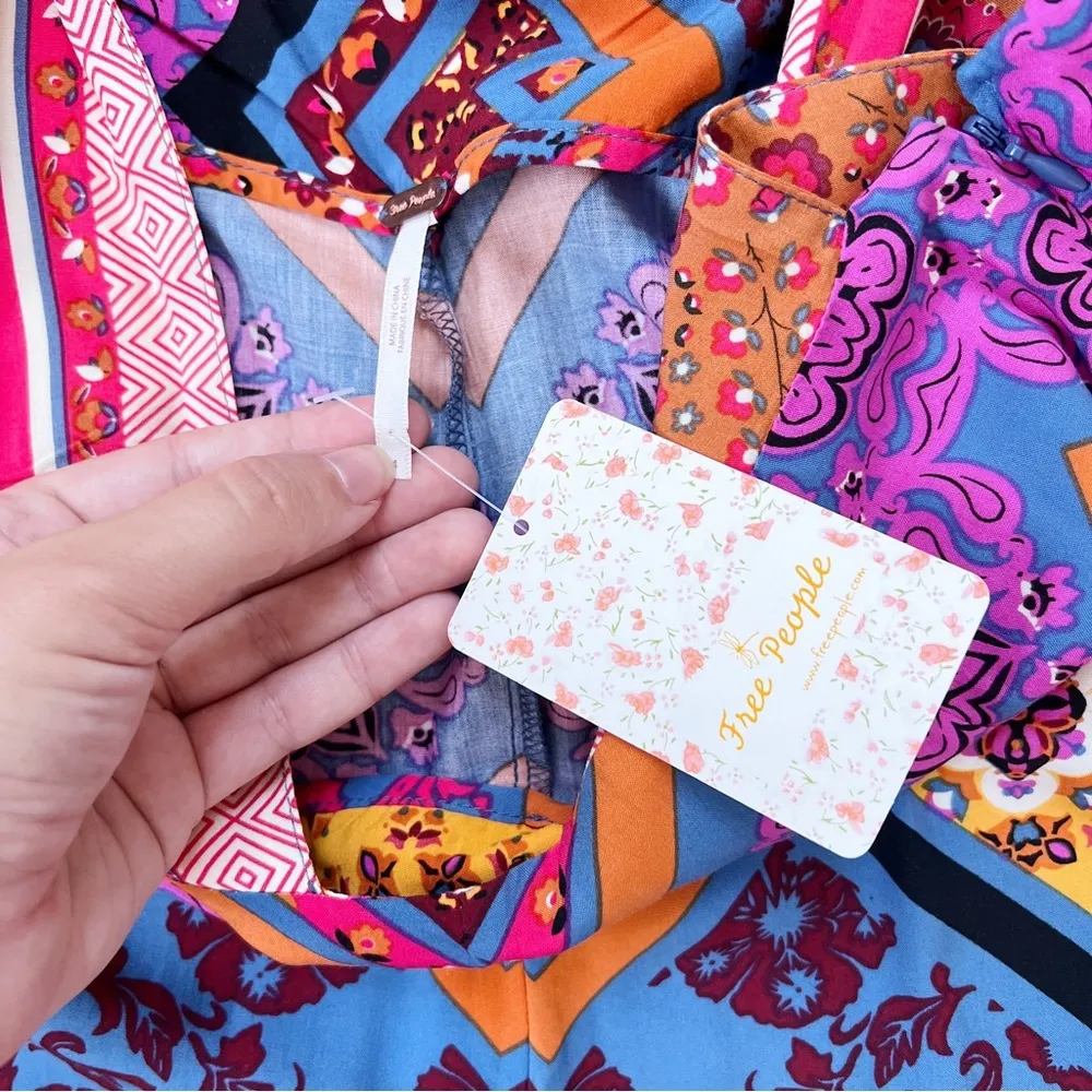 Free People • Maritzah One Piece jumpsuit culotte wide leg romper patchwork boho - Image 7