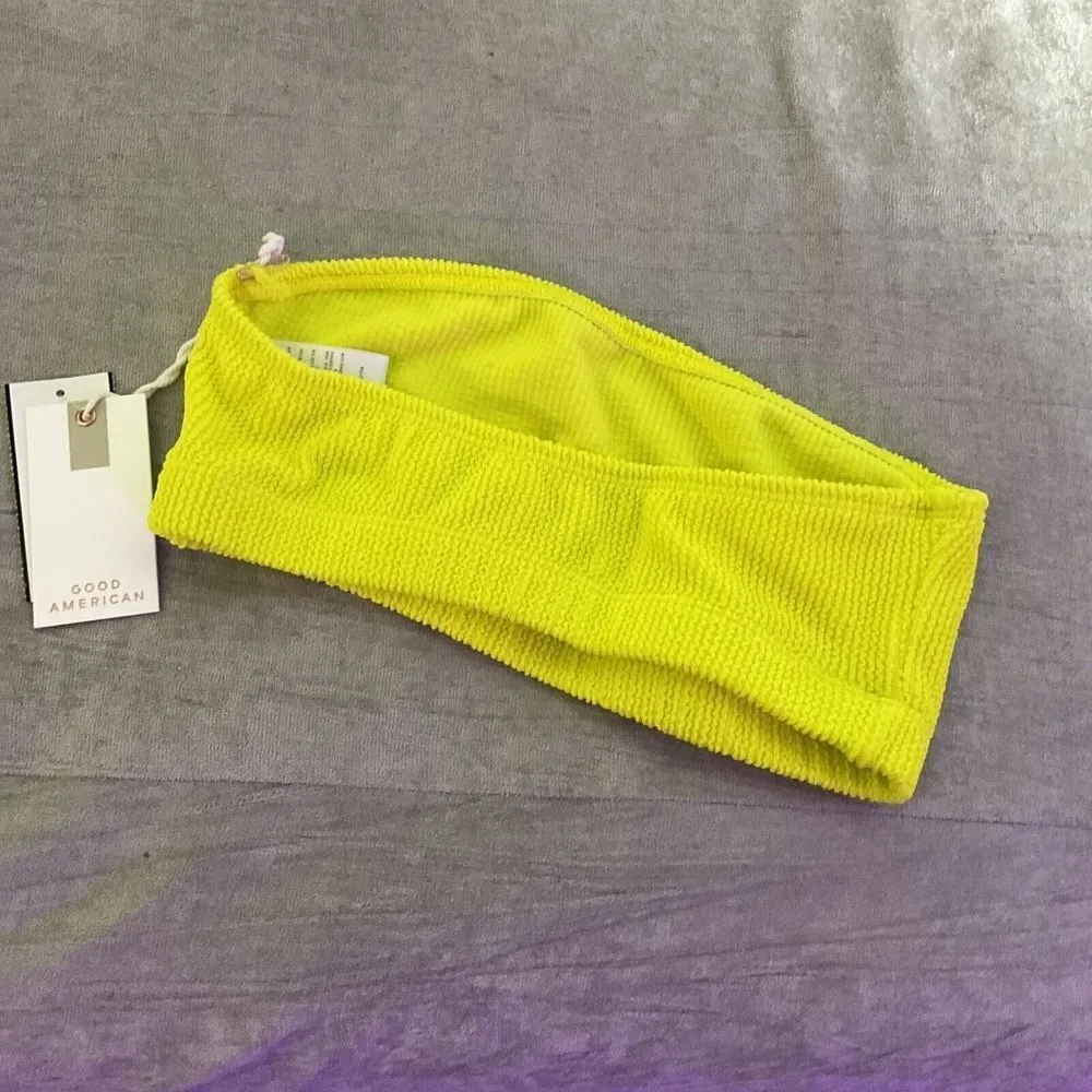 Good American Always Fits Crinkle Basic Bandeau Electric Yellow 1/2 Small Medium - Image 6