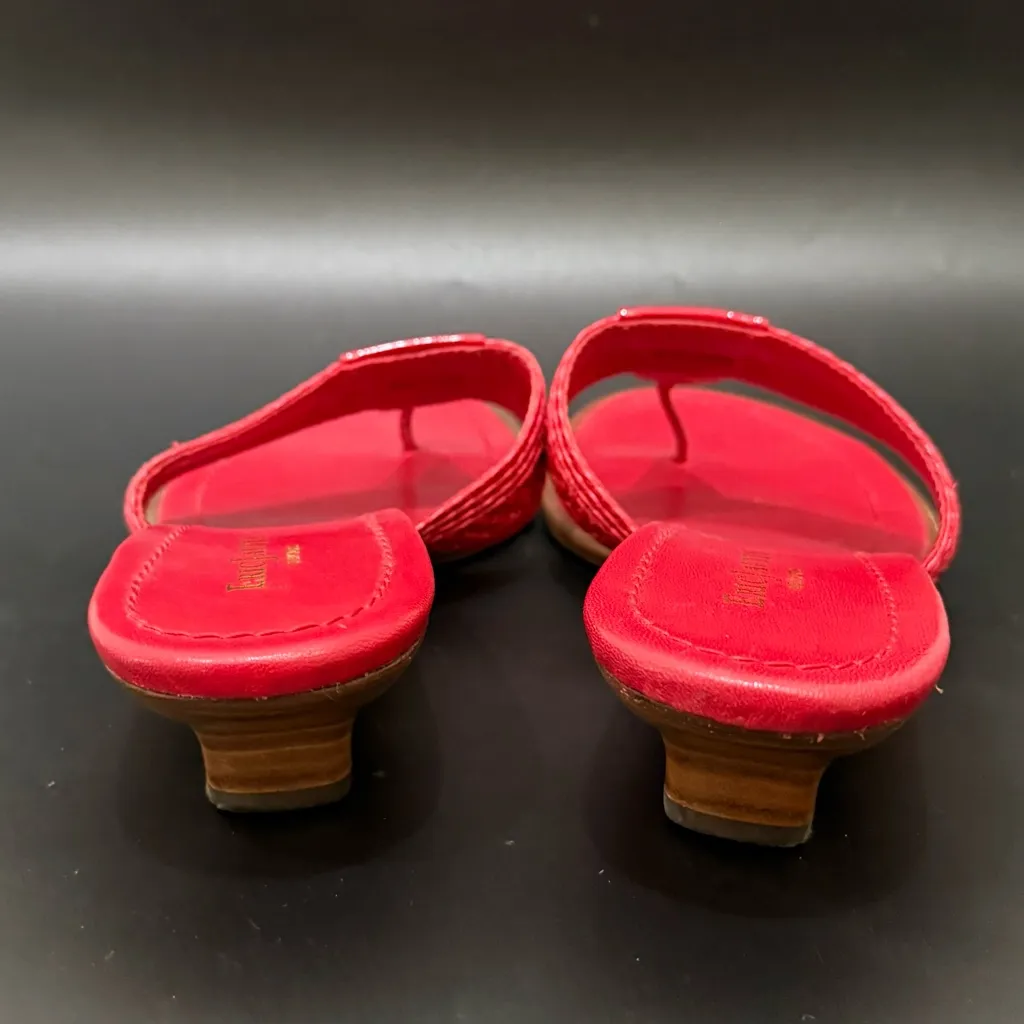 ERIC JAVITS Red Patent Leather Woven Strap Thong Low Heel Sandals Size 11 M - Image 5