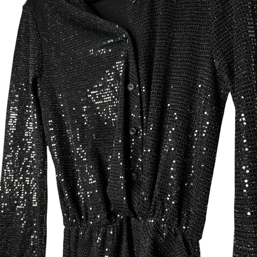 SLA THE LABEL Sz XS Women's Black Sequin Vneck Long Sleeve‎ Ebony Midi Dress - Image 4