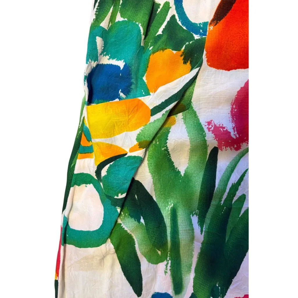 Jams World L 11 Dress Panic Sundress Hawaiian Sleeveless Pockets Floral Green - Image 5