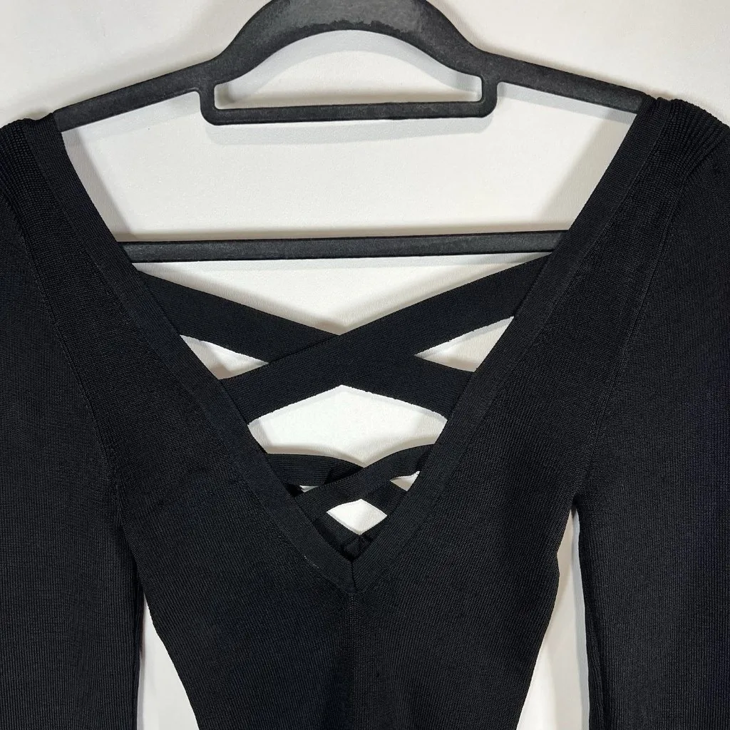 Free People Women's Bodycon Peephole Black Pullover Sweater Viscose‎ Medium Boho - Image 9