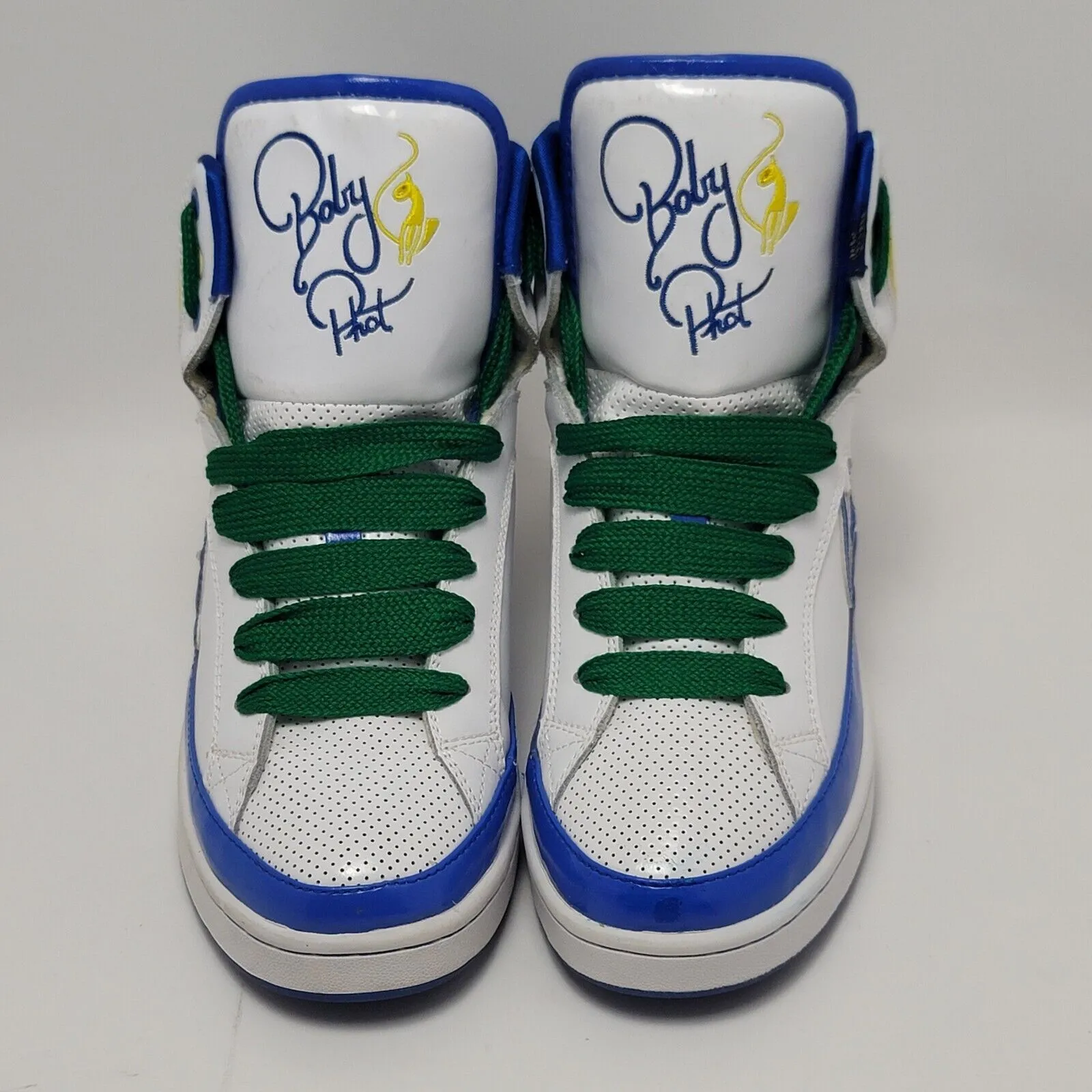 Baby Phat Y2K Women's Cat High Top Leather Sneakers Size 8 White Blue Yellow - Image 5